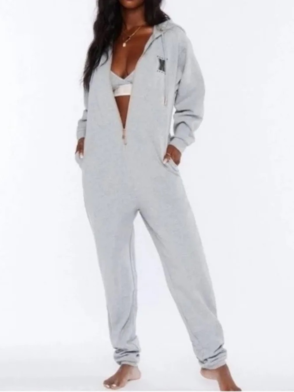 Savage X Fenty "Forever Savage" Hooded Lounge Onesie in heather gray